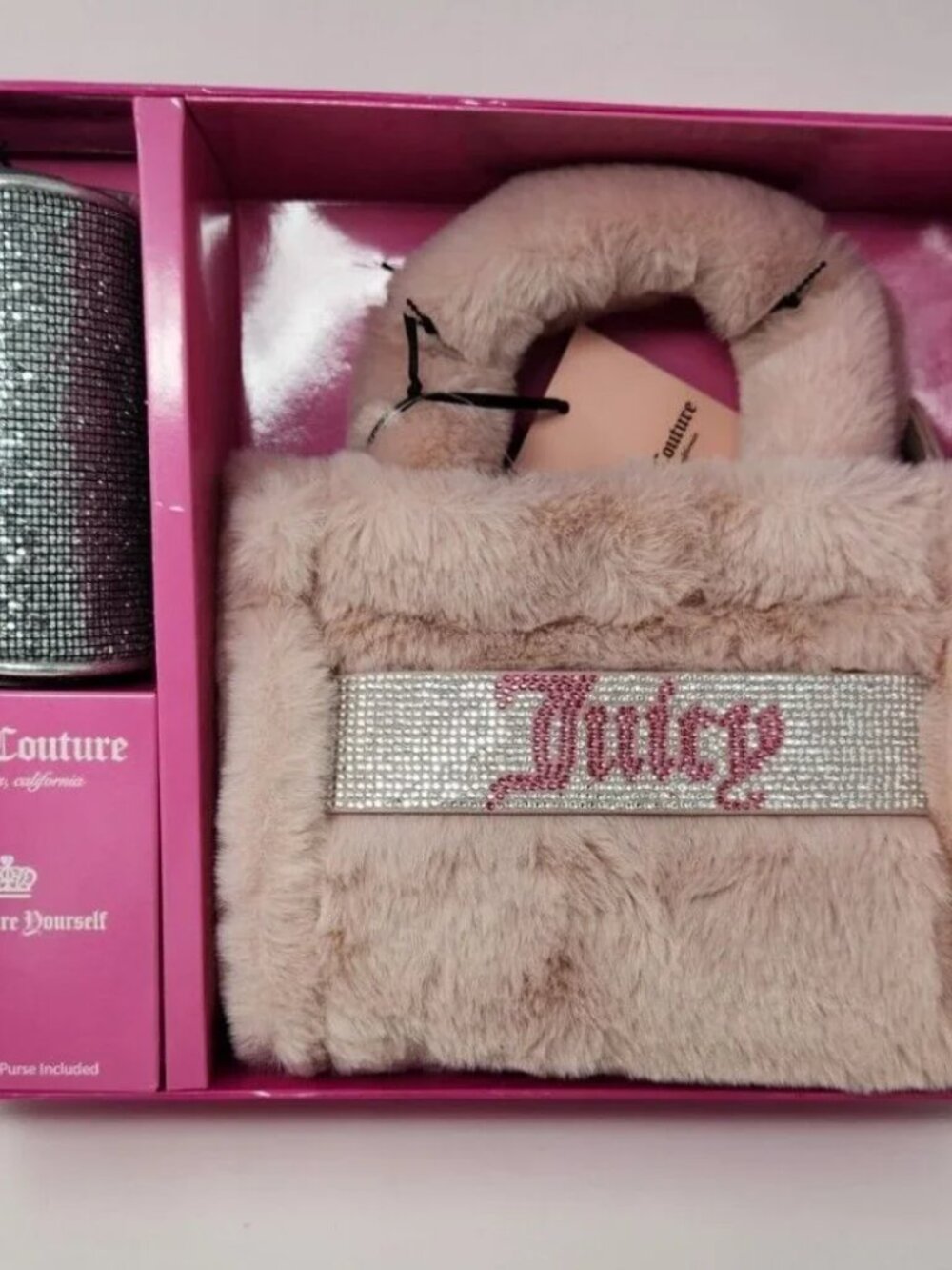 Juicy Couture Pink Mini Fur Tote and Barrel Coin Purse Gift Set Dusty Blush Pink